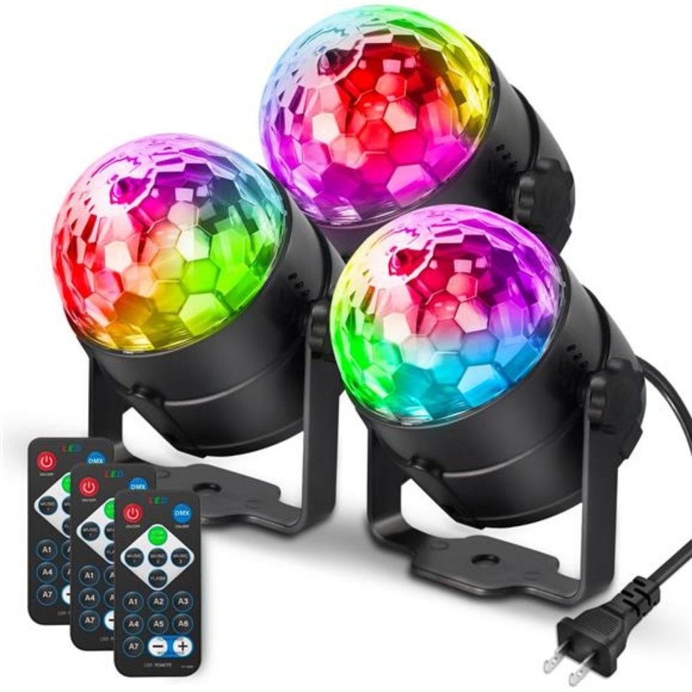 [3-Pack] Party Lights, 7 Colors Sound Activated Stage Light with Remote Control
